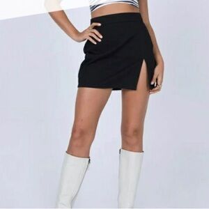 Black denim mini skirt